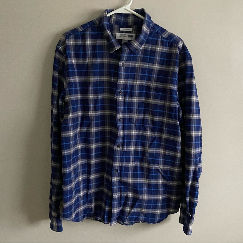 Old Navy Slim Fit Oxford Shirt Blue Plaid XL